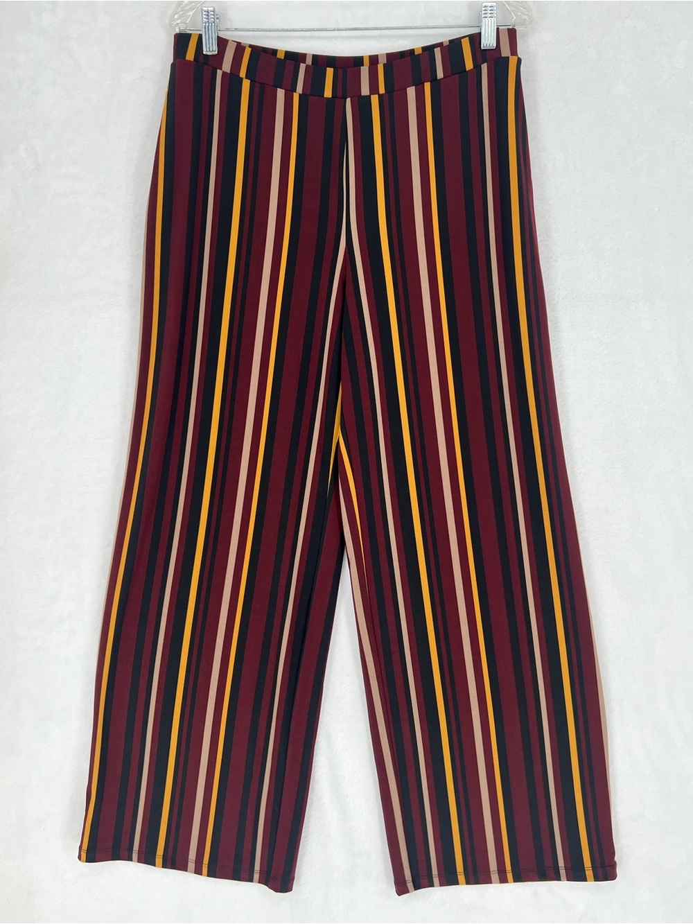 Susan Graver Pants Printed Liquid Knit Striped  Wide Leg Sz M Pockets Comfy